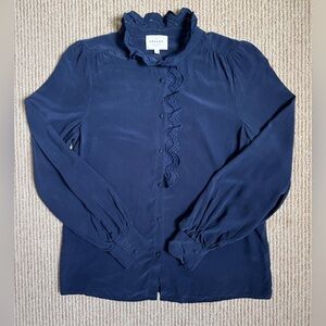 *SOLD* Sezane Chlo Shirt Blouse 100% Silk Embroidered Long Sleeve Sz 36 / US 4